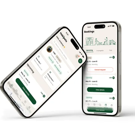 The Habipets app shown on two phone screens
