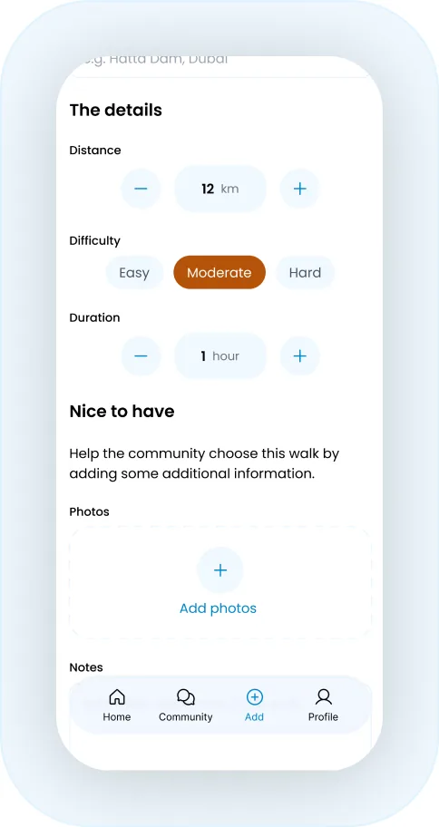 A phone showing the manual entry form with steppers and selectors